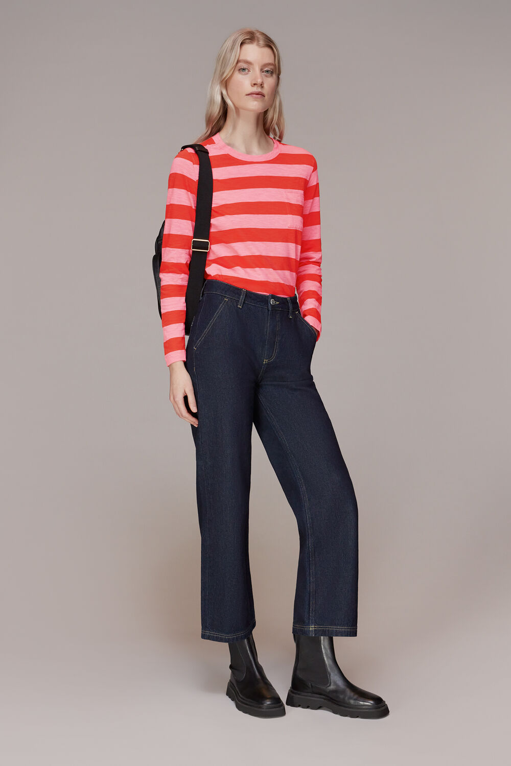 Crew Neck Stripe Pocket Top
